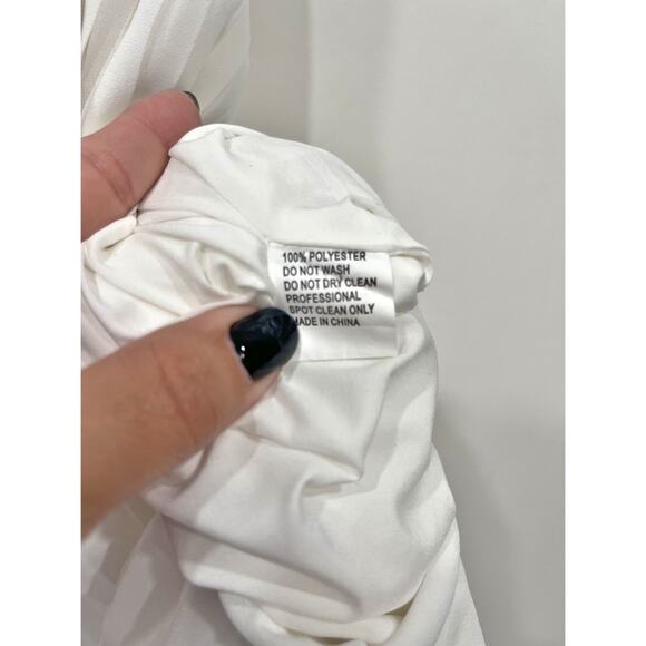 Ieena for Mac Duggal Pleated Chiffon Halter Neck Flowy Gown Dress 12496 White 6 - Picture 6 of 11